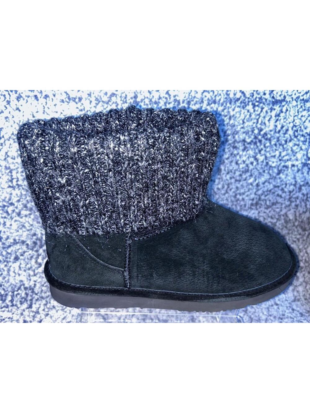 LAMO Black Suede Ankle Boots Women's 10 Knit Cuff Fleece Lined Winter NIB